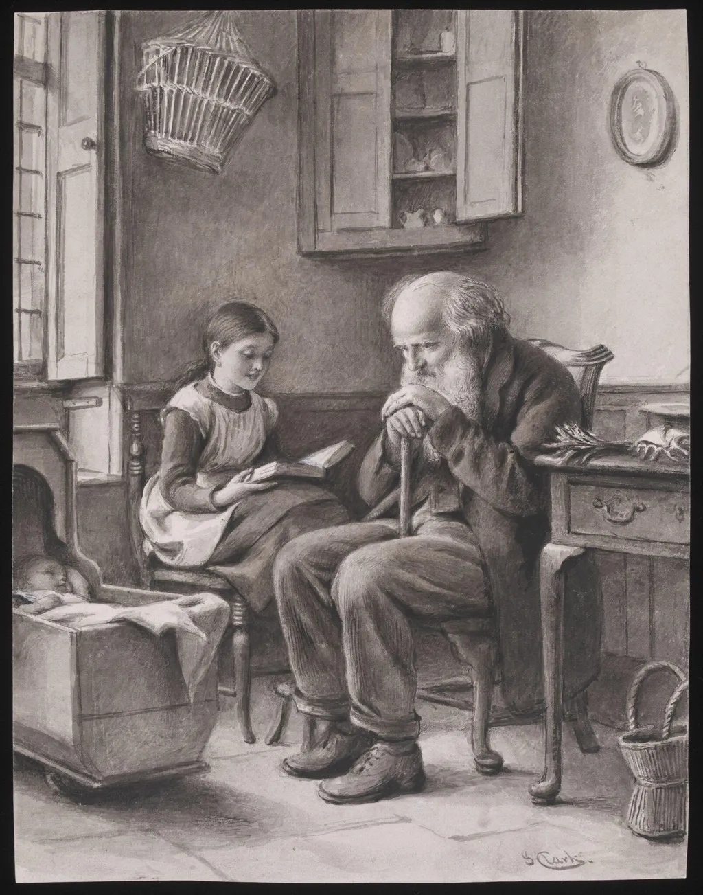 Sketch for oil painting 'The Word of Life', by Joseph Clark, watercolor, 1881