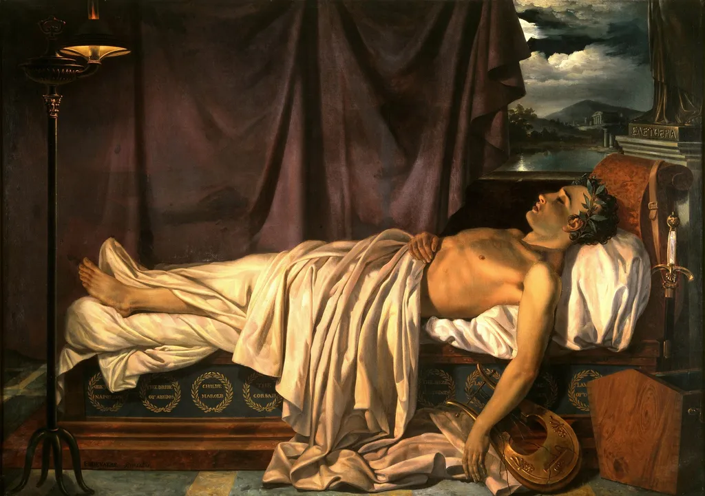 Lord Byron on his Death-bed, by Joseph-Denis Odevaere, oil, 1826