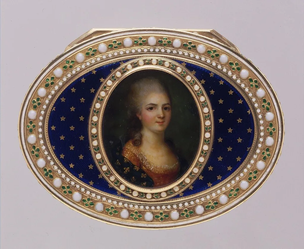 Snuffbox with portrait of a member of the French royal family, probably a daughter of Louis XV, by Joseph Etienne Blerzy|French Painter, gouache, 1784