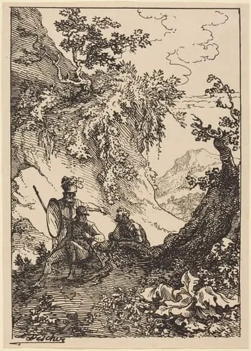 Landscape with Men in Armor, Tree Stump, by Joseph Fischer