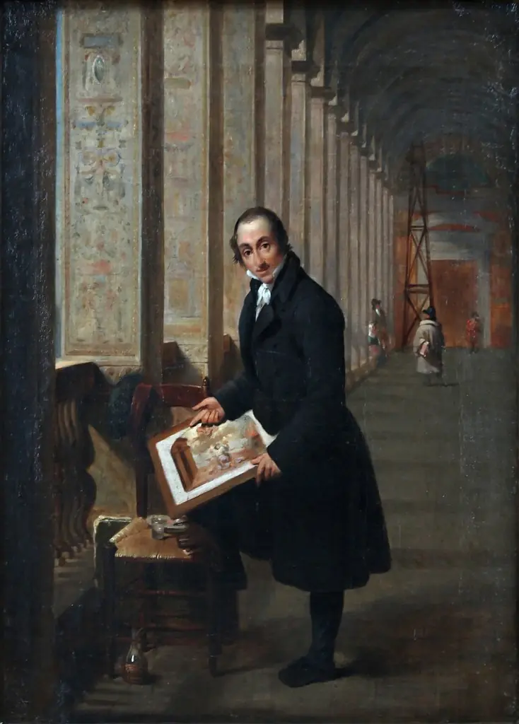 The engraver Joseph de Meulemeester at work in the lodges of Raphael in the Vatican, by Joseph-François Ducq