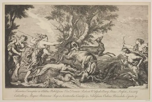 Diana and her nymphs chasing the stag, by Joseph Goupy