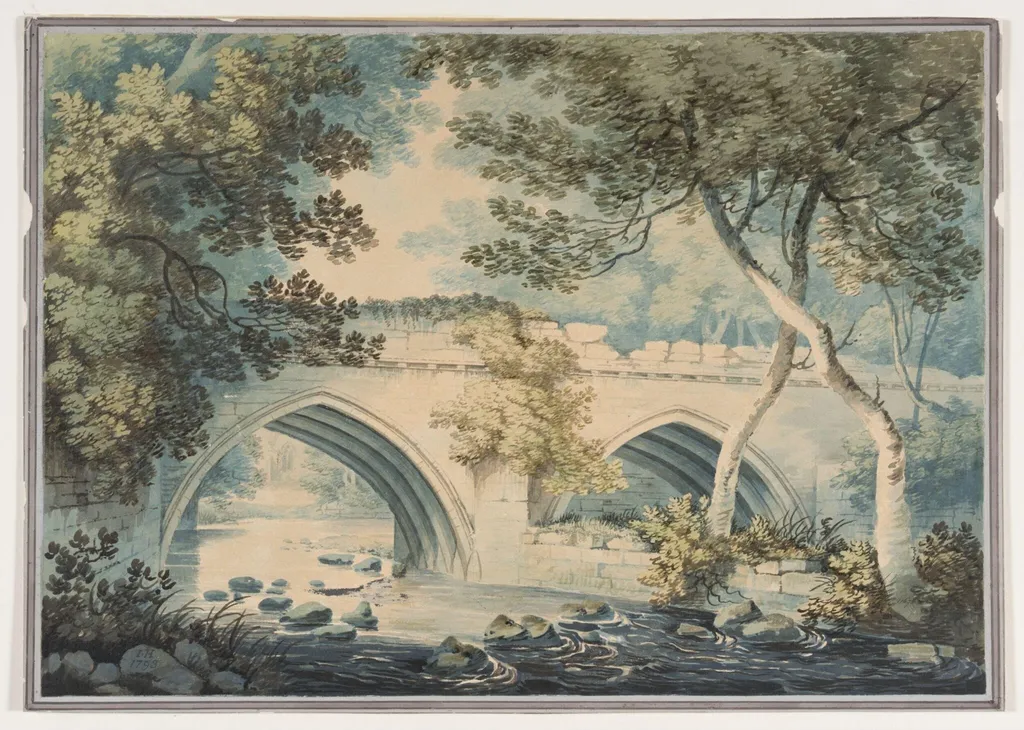 The Bridge, Fountains Abbey, Yorkshire, by Joseph Halfpenny, watercolor, 1793