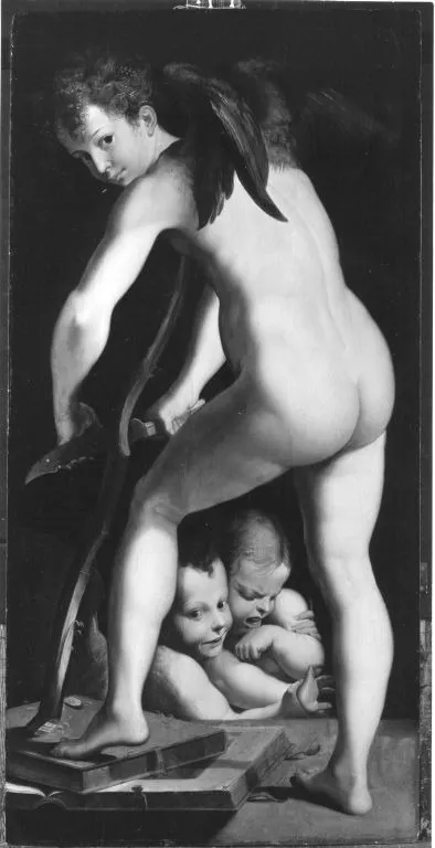 Cupid carves the bow, by Joseph Heintz the Elder, unspecified, 1594