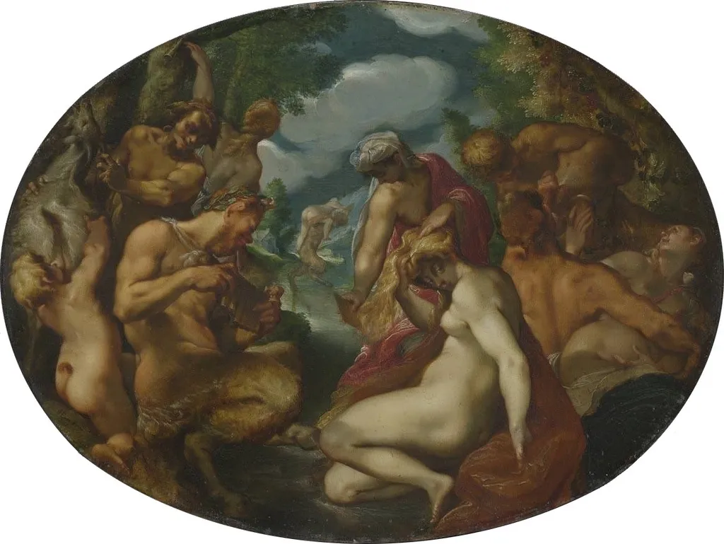 Satyrs and nymphs, by Joseph Heintz the Elder, oil, 1600
