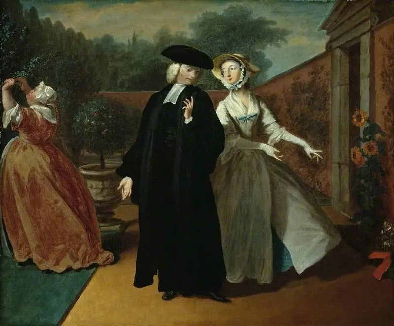 Pamela shows Mr Williams a hiding place for their letters, by Joseph Highmore