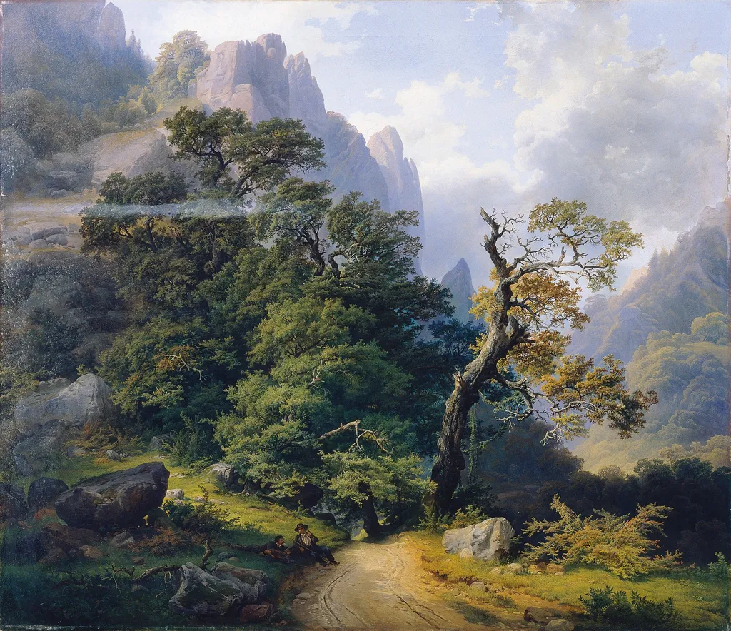 Berglandschaft, by Joseph Holzer, oil, 1852