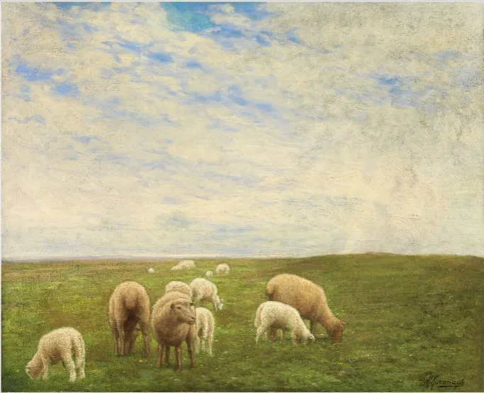 Sheep in a Landscape, by Joseph Malachy Kavanagh, oil, 1897