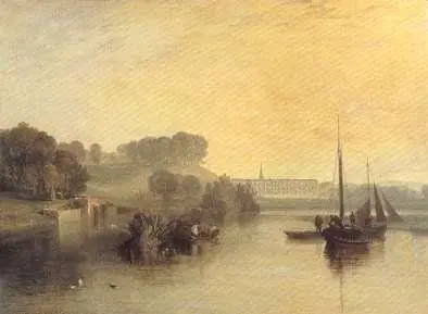 A distant view of Petworth House across the lake in Petworth Park, by Joseph Mallord William Turner