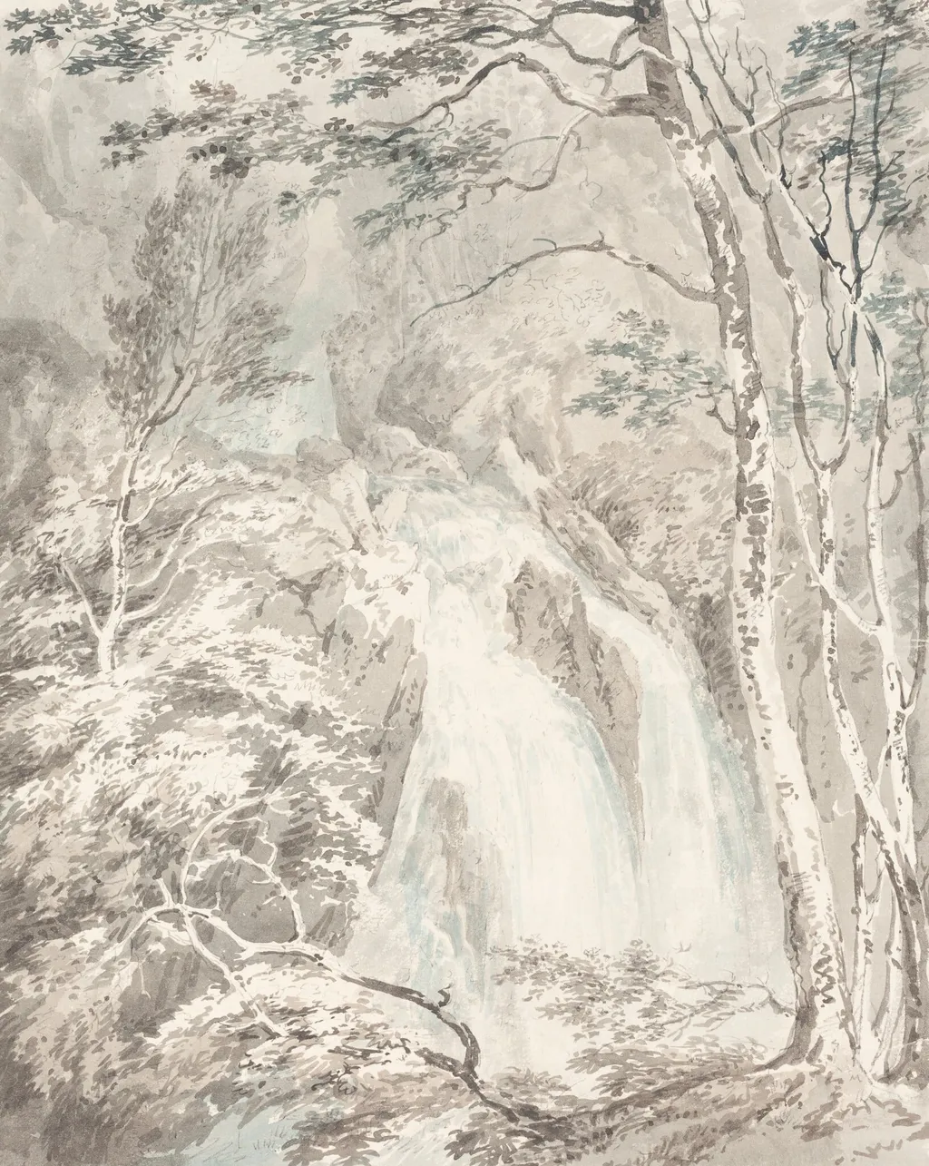 A Waterfall, by Joseph Mallord William Turner, graphite, 1796