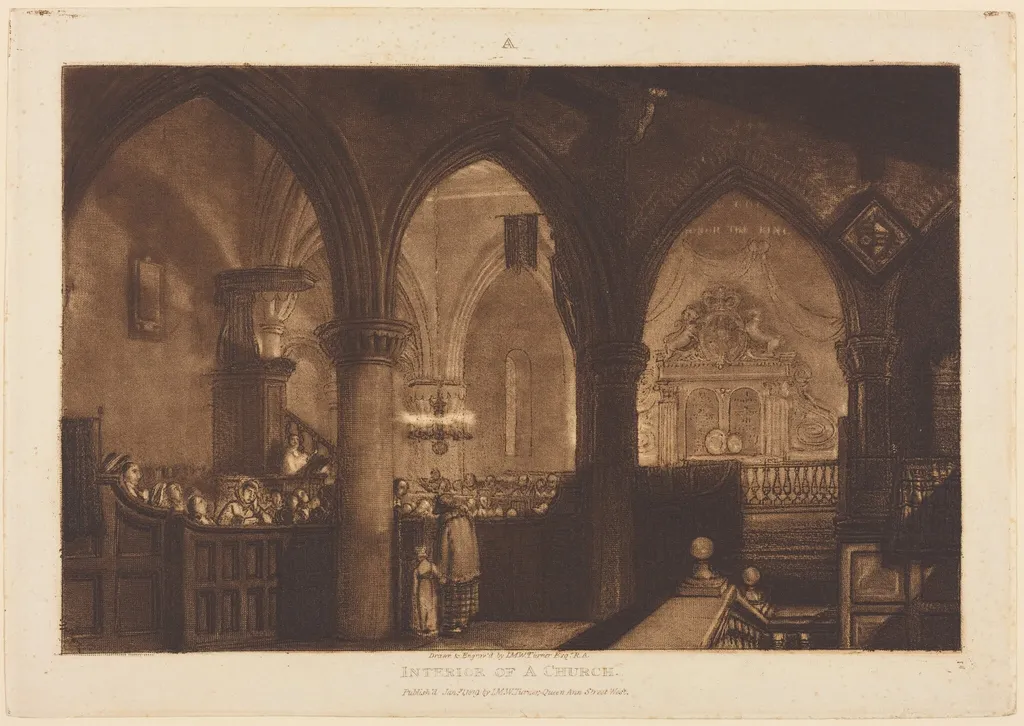 Interior of a Church, by Joseph Mallord William Turner, ink, 1819