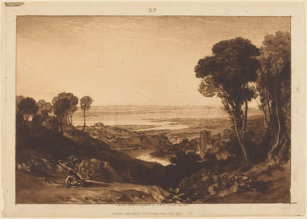 Junction of Severn and Wye, by Joseph Mallord William Turner, ink, 1811