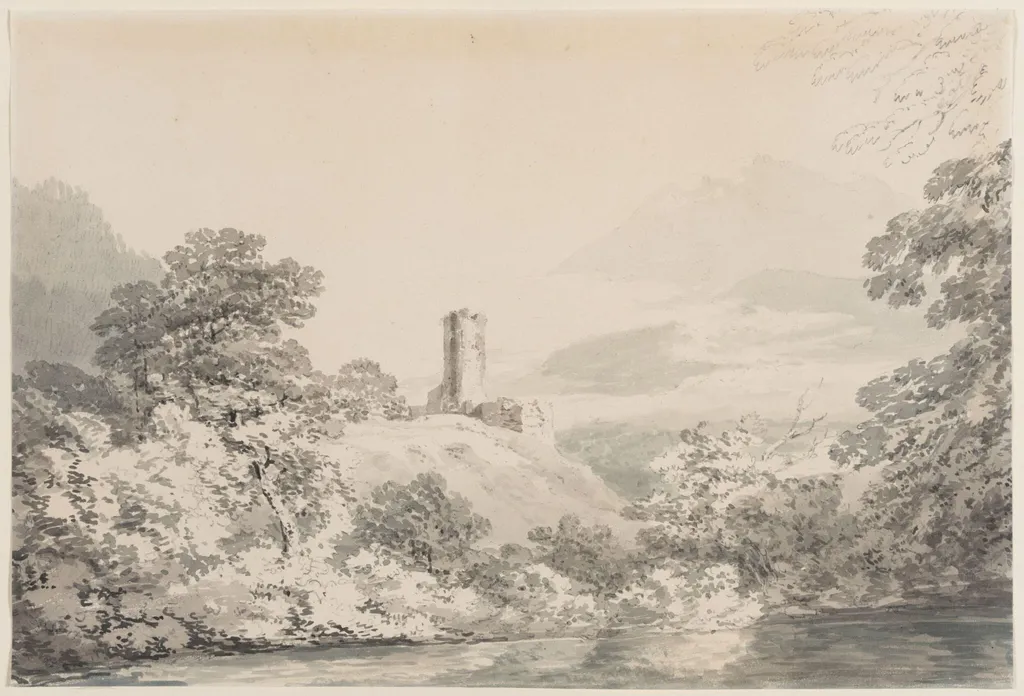 Landscape with tower on a rock, by Joseph Mallord William Turner, watercolor, 1795