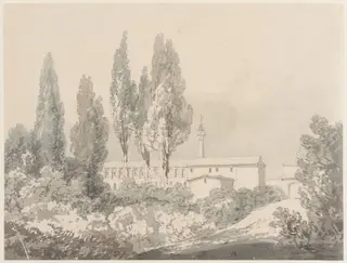 Landscape with Trees, Italian Buildings and Column, by Joseph Mallord William Turner, 1800