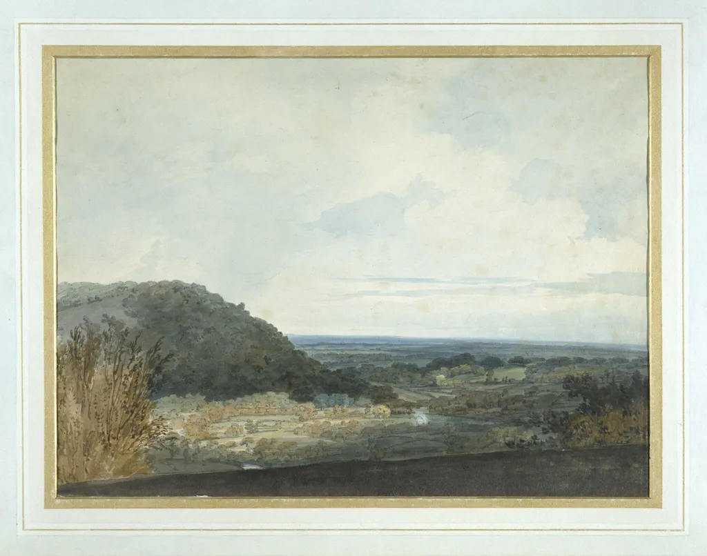 Landscape with wooded hill, perhaps Box Hill, Surrey, by Joseph Mallord William Turner, watercolor, 1796