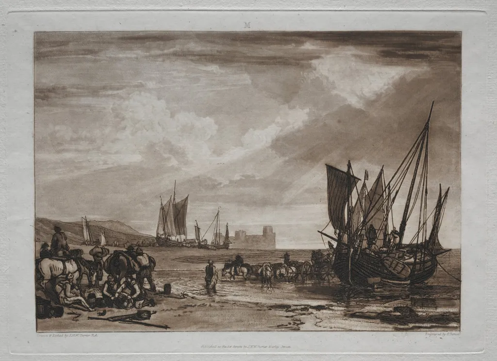 Liber Studiorum: Vessels Unloading, by Joseph Mallord William Turner, 1823