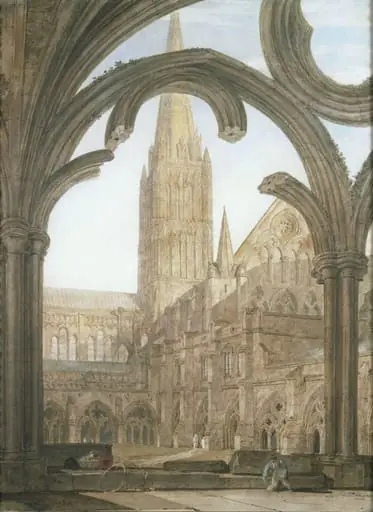 South view of Salisbury Cathedral from the Cloisters, by Joseph Mallord William Turner