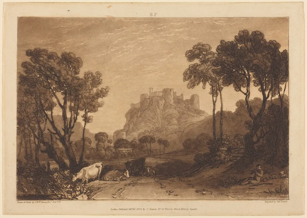 The Castle Above the Meadows, by Joseph Mallord William Turner, ink, 1808