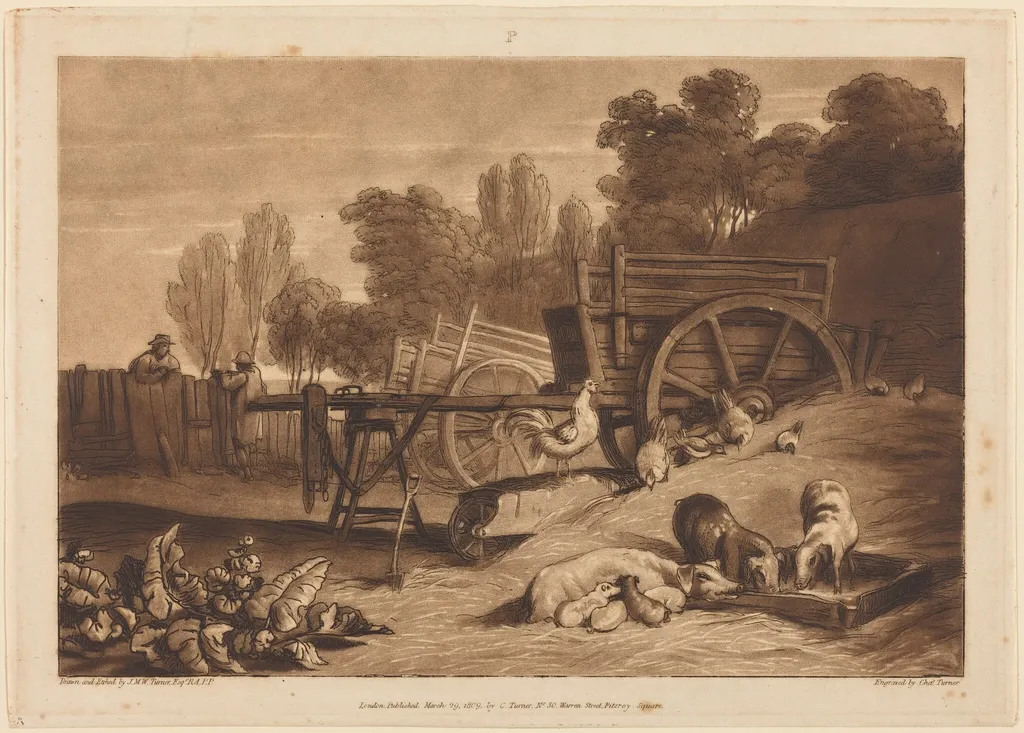 The Farm-yard with the Cock, by Joseph Mallord William Turner, ink, 1809