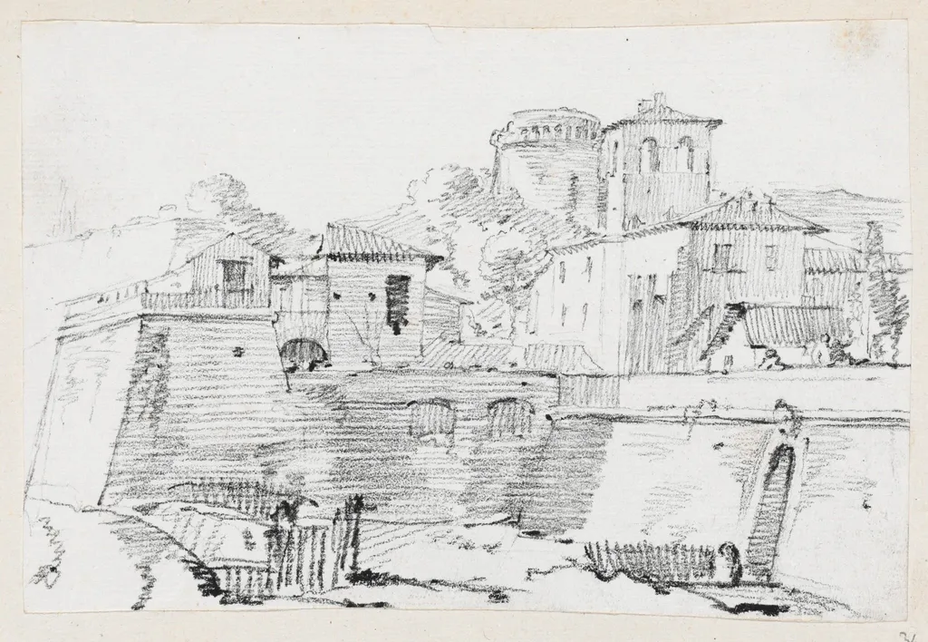 A Fortified Town in Italy, by Joseph-Marie Vien, graphite, 1747