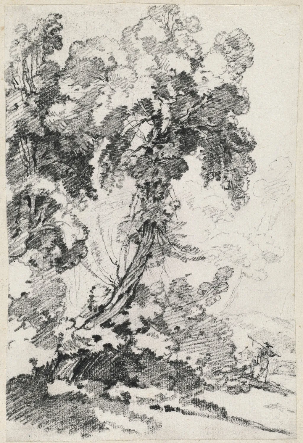 A Towering Tree with Travelers, by Joseph-Marie Vien, chalk, 1748