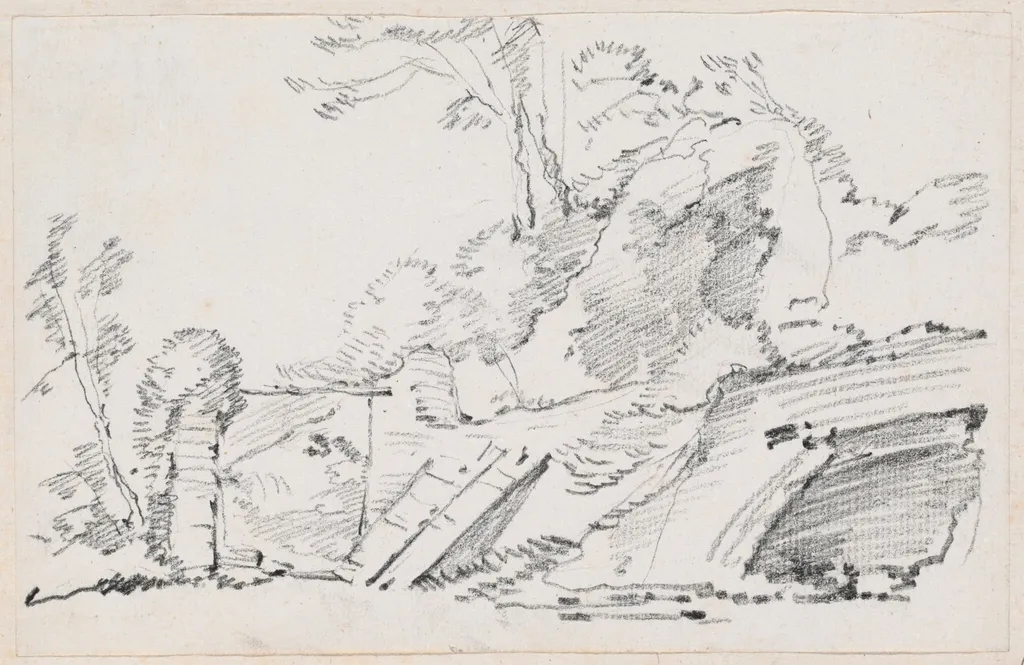 An Ancient Wall with a Ruined Gate, by Joseph-Marie Vien, graphite, 1747