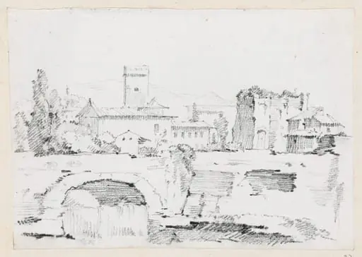 An Italian Town with a Stone Bridge and a Waterfall, by Joseph-Marie Vien
