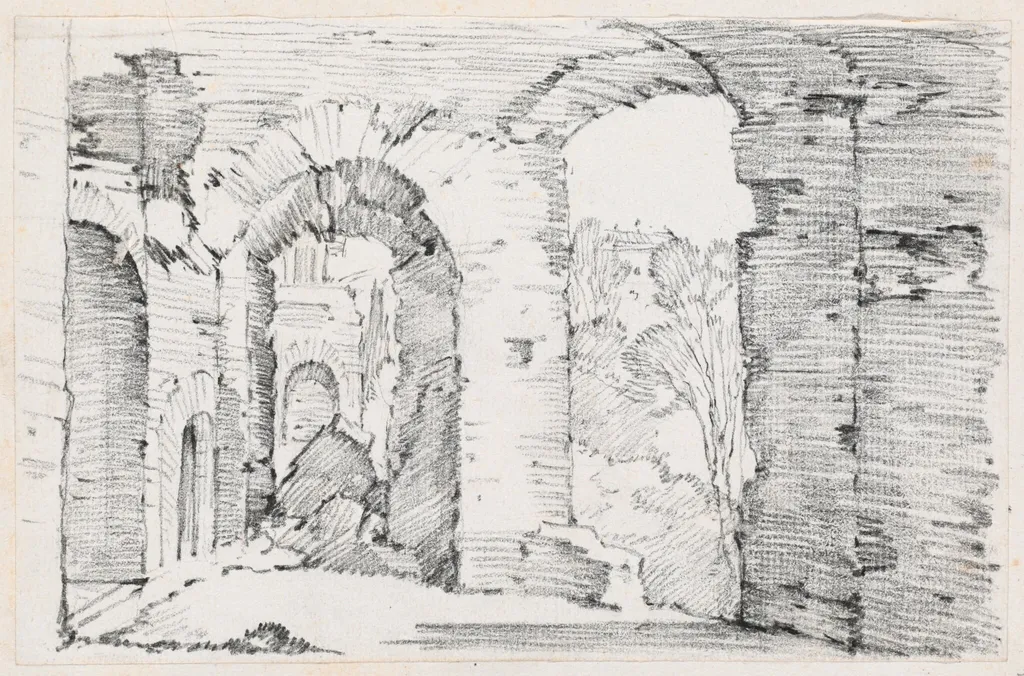 Arched Passageways of a Ruined Building, by Joseph-Marie Vien, graphite, 1747