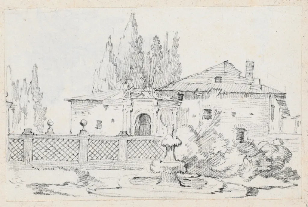 House and Trees across a Garden Wall, by Joseph-Marie Vien, graphite, 1747