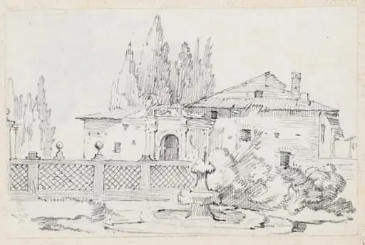 House and Trees across a Garden Wall, by Joseph-Marie Vien
