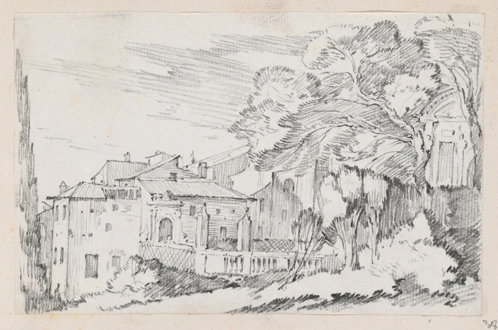 Houses and a Garden on a Hillside in Italy, by Joseph-Marie Vien, graphite, 1747