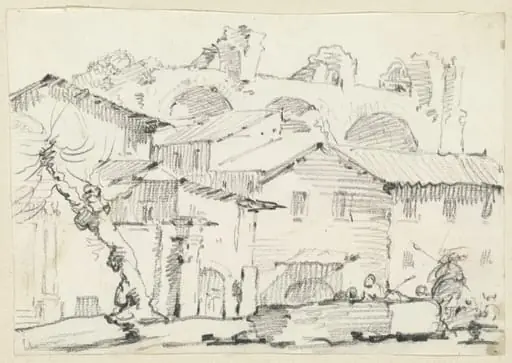 Houses on the North Side of the Forum with the Basilica of Maxentius Beyond, by Joseph-Marie Vien