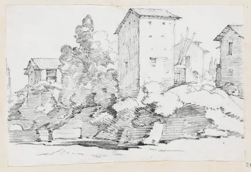 Italian Farm Buildings by a Stream, by Joseph-Marie Vien
