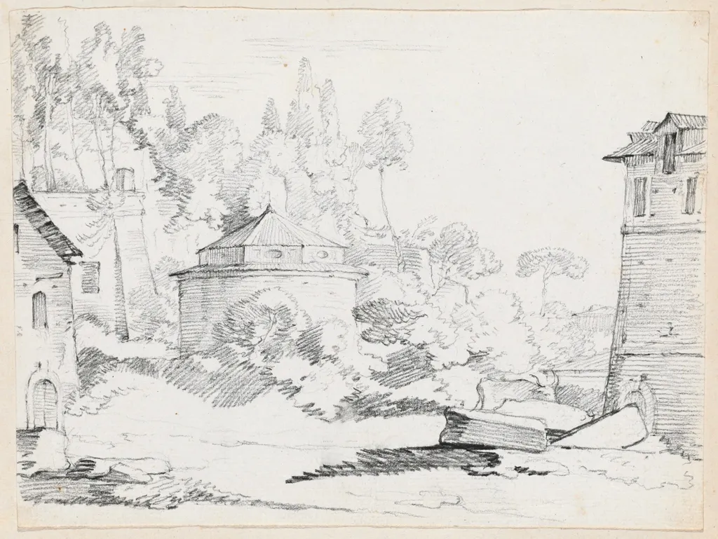 Landscape with the Church of San Teodoro, by Joseph-Marie Vien, graphite, 1747