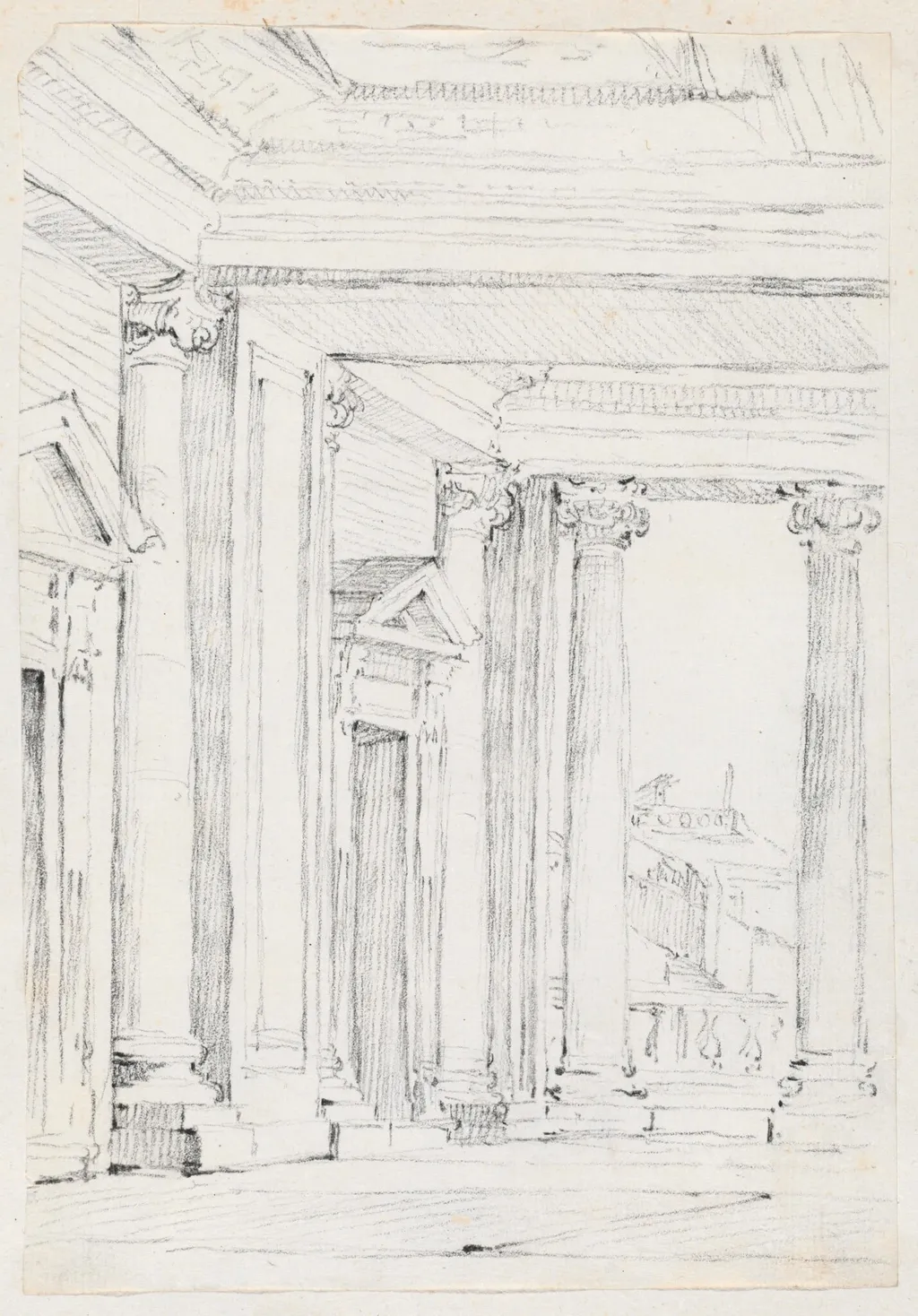 Portico of the Palazzo Nuovo, on the Campidoglio, by Joseph-Marie Vien, graphite, 1747