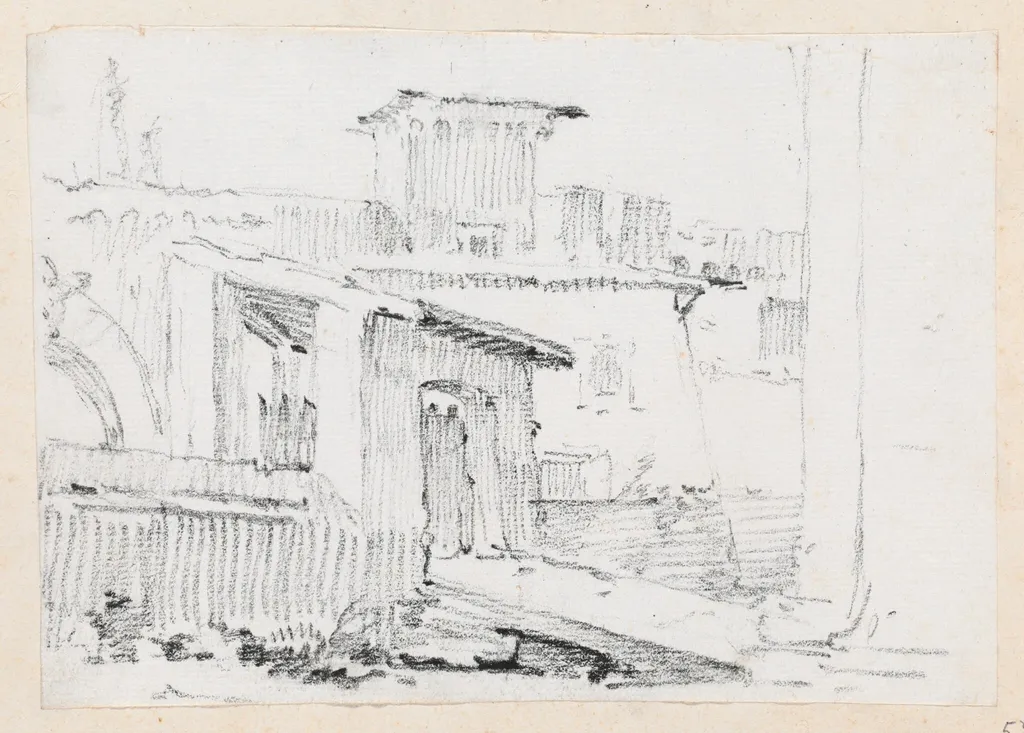 Roman Buildings with an Open Shed, by Joseph-Marie Vien, graphite, 1747