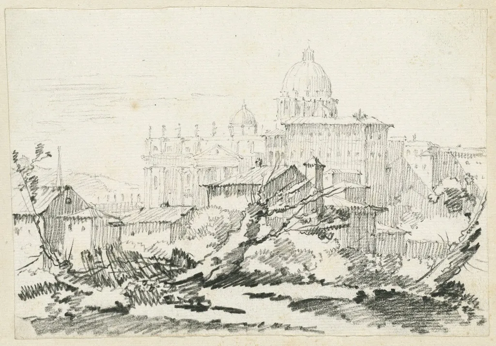 Saint Peter's Basilica and the Papal Palace, by Joseph-Marie Vien, chalk, 1748