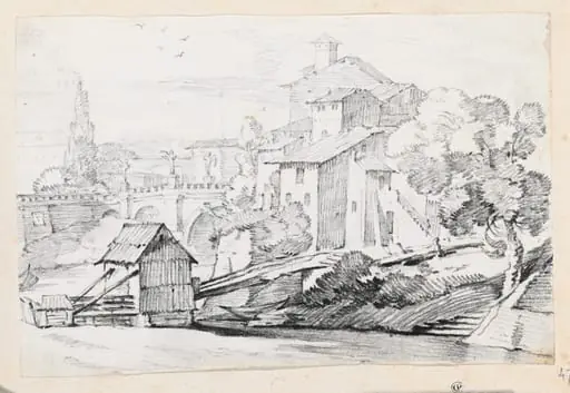 The Ponte Sant'Angelo and Houses on the East Bank of the Tiber, by Joseph-Marie Vien