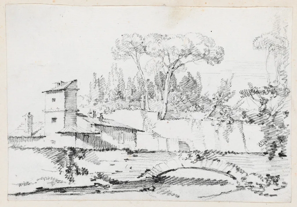 View of the Prato of the Villa Borghese, by Joseph-Marie Vien, graphite, 1747