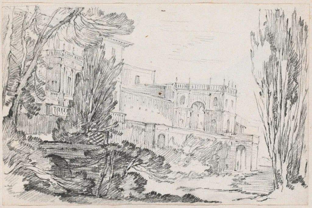 Villa d'Este, Tivoli, by Joseph-Marie Vien, graphite, 1747