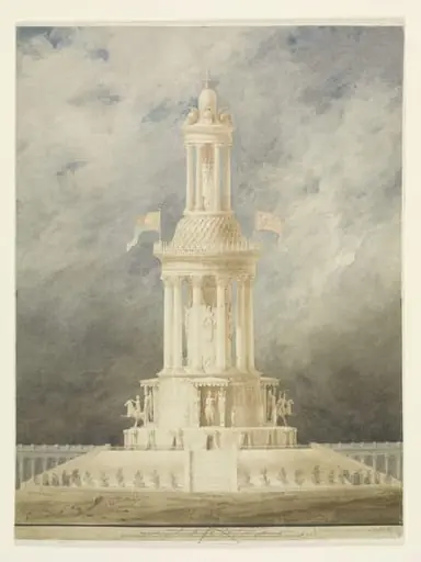 Design for a military monument celebrating British victory after the Battle of Waterloo, by Joseph Michael Gandy