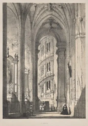 Architecture of the Middle Ages: Church of St. Gisors, Interior, by Joseph Nash