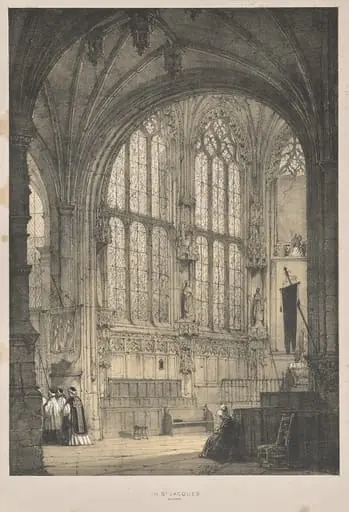Architecture of the Middle Ages: In St. Jacques, Dieppe, East End, Interior, by Joseph Nash