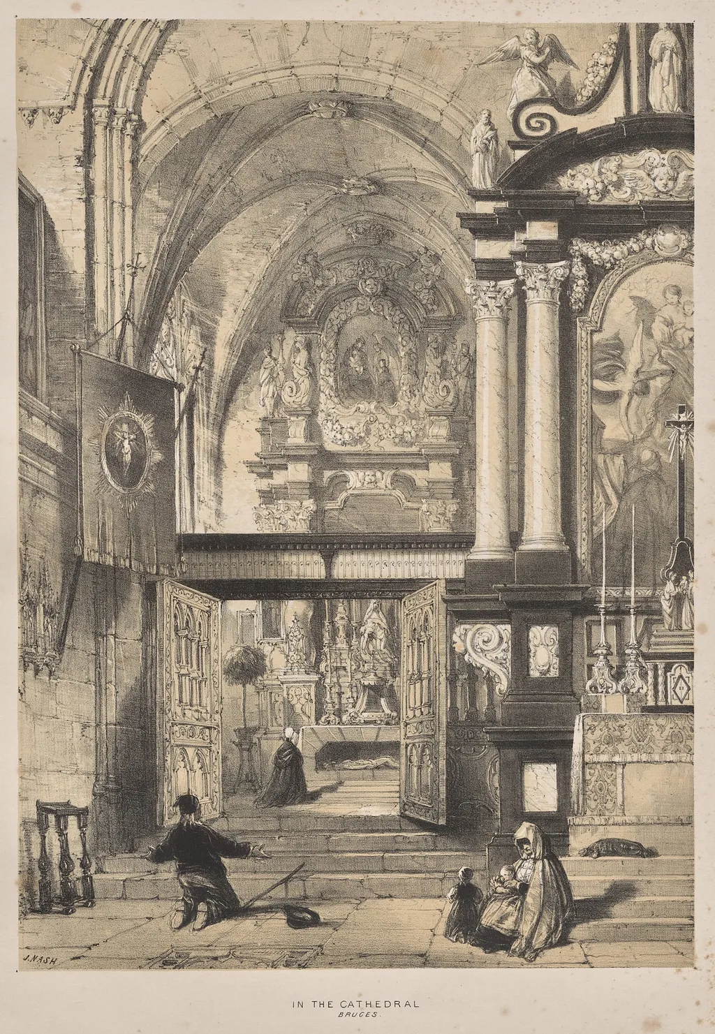 Architecture of the Middle Ages: In the Cathedral, Bruges, by Joseph Nash, 1838