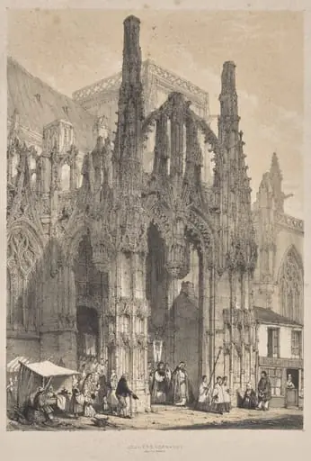 Architecture of the Middle Ages: Louviers, Normandy, South Porch, by Joseph Nash