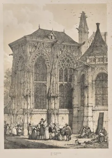 Architecture of the Middle Ages: St. Jacques, Dieppe, East End, Exterior, by Joseph Nash