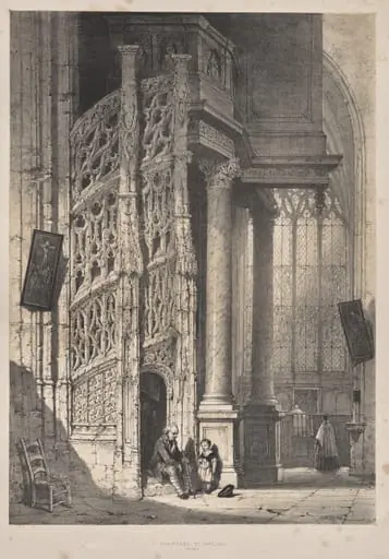 Architecture of the Middle Ages:  Staircase, St. Maclou, Rouen, by Joseph Nash