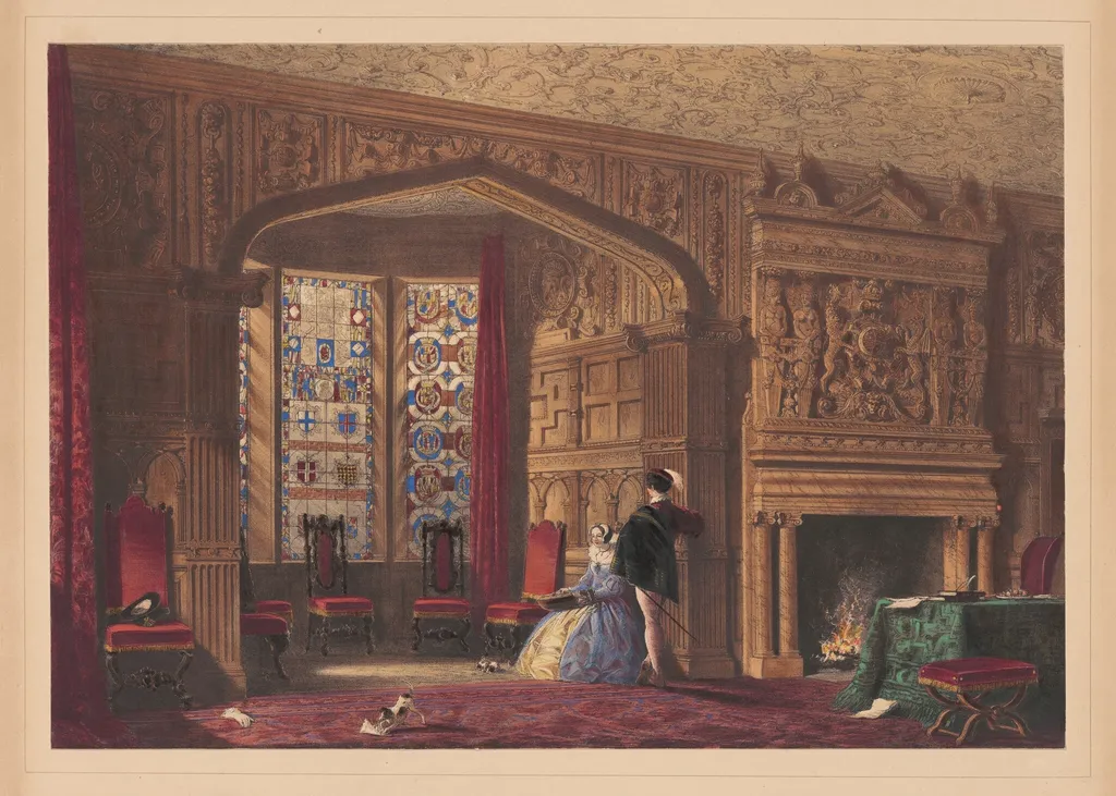 Bay Window, Lyme Hall, Cheshire, by Joseph Nash, ink, 1849
