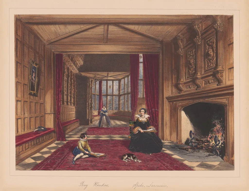 Bay window on the Hall, Speke, Lancashire, by Joseph Nash, ink, 1849