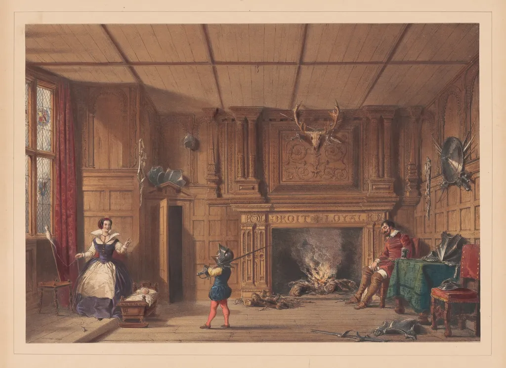 Fireplace in the Gatehouse, Kennelworth, Warwickshire, by Joseph Nash, ink, 1849